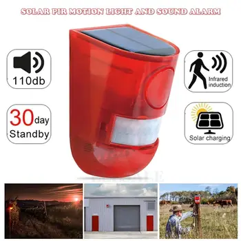 Solar Infrared Motion Sensor Alarm Motion Detector Siren Strobe With 110db Siren Strobe Light Home Garden Security Alarm System 1