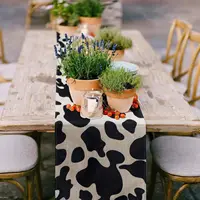 Cow Print Table Runner Farm Black White Cowhide Tablecloth Parties Western Barnyard Cowboy Themed Birthday Home Kitchen Decor 2