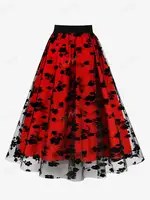 ROSEGAL-Floral Leaf Flocking Mesh Skirts for Women, Plus Size 3 Colors Elastic Waist, Midi Skirt, Streetwear Skirt, New Arrival - Image 5