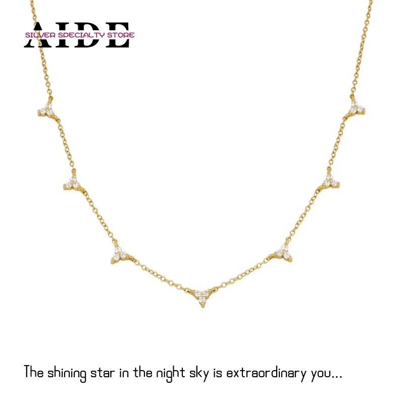 

AIDE S925 Silver Classic Mini Three Diamond Pendant Stacked Clavicle Chain Necklace for Women Wedding Jewelry Gifts Accessories