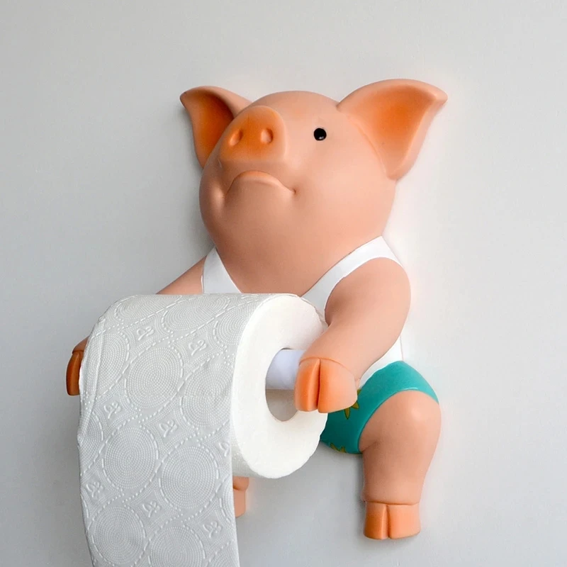 Bathroom AccessoryPVC Pig Style Toilet Paper Holder Punch-Free Hand Tissue Box Household Paper Towel Holder Reel Spool Device toilet paper holder