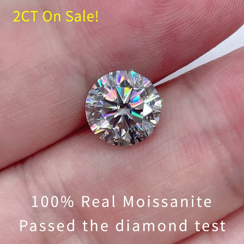 Loose Gemstones Moissanite Jewelry Materials Loose Lab Grown Diamond Lab Grown Loose Diamond 2CT Real Moissanite Stone 8MM Color D VVS1 3EX Cut White Loose Diamond Stone Moissanite For Ring Fine Jewelry