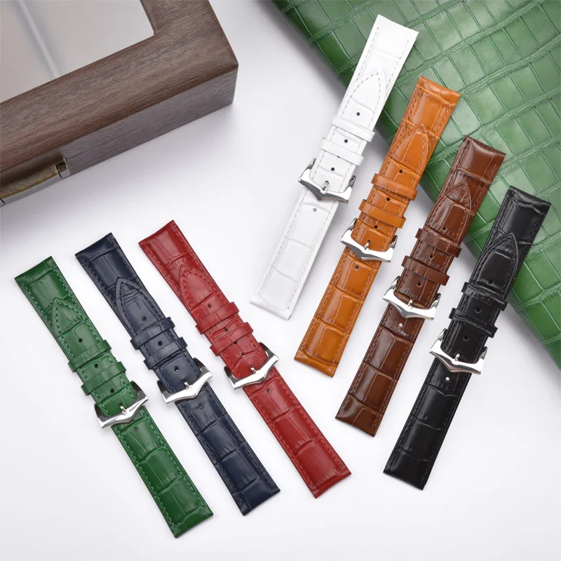 Genuine Leather Bamboo Texture Watch Strap with Metal Pin Buckle - Soft, Comfortable, and Breathable Calfskin Band