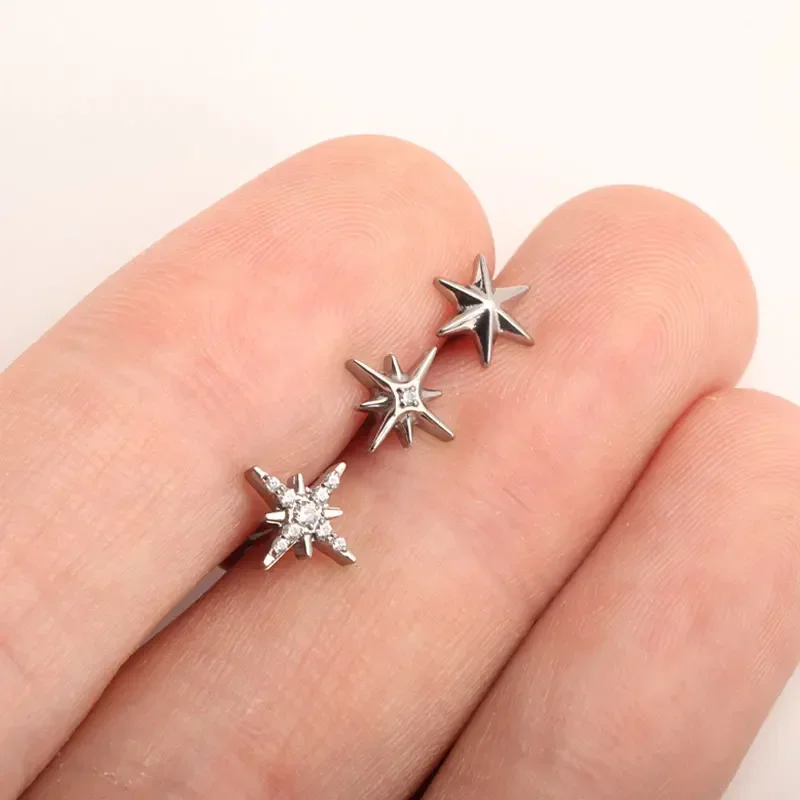 ASTM F136 티타늄 16G 내부 스레드 스파클링 CZ 노스 스타 스터드 귀걸이 Labret 연골 Tragus Helix Conch Lobe Piercing
