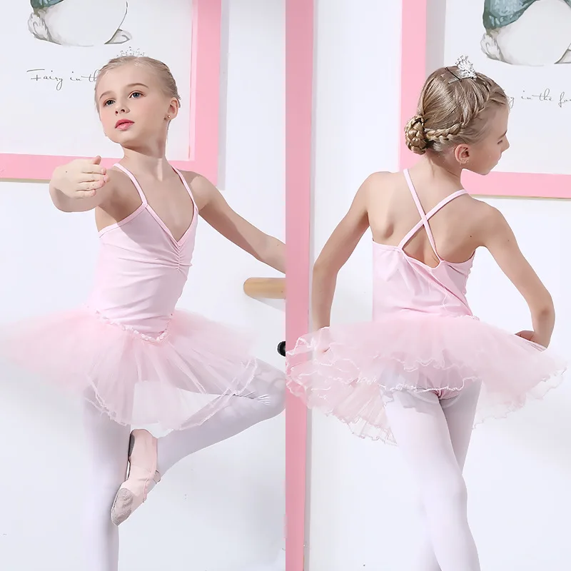 Girls Cute Ballet set Gymnastics Wear Sling Dance Leotard Performance Spandex Kid Tutu Skirt Swan Lake Dancewear Child Summer