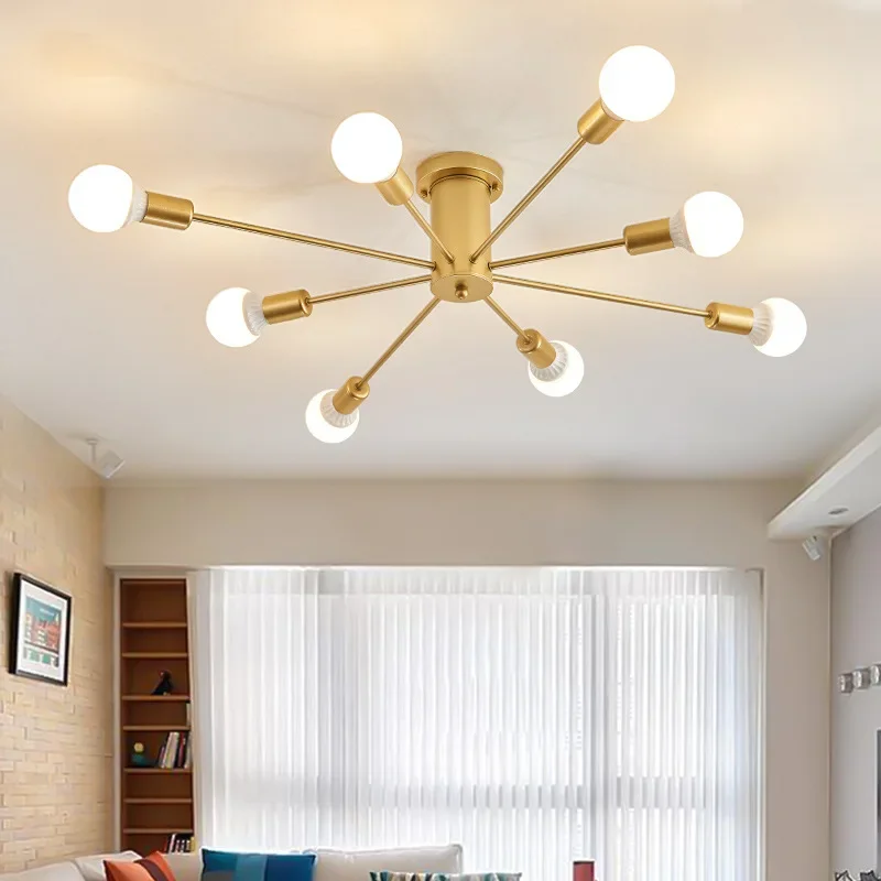 

Скандинавская потолочная лампа с несколькими насадками, золотые светильники для гостиной, простые креативные Светодиодные комнатные лампы для спальни, производитель