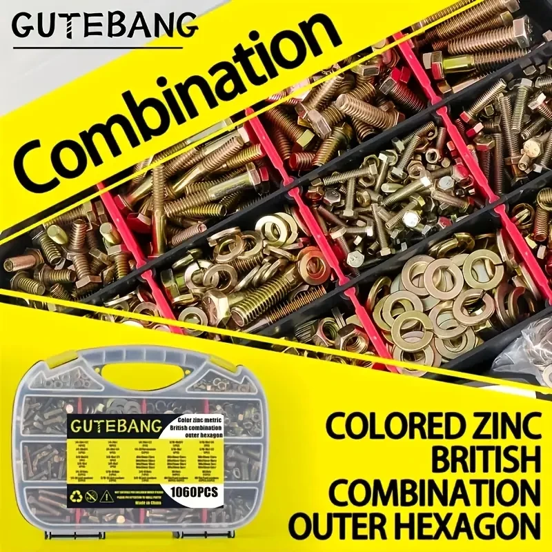 1060 SAE and metric bolt and nut combination Kit 1/4-20 5/16-18 3/8-16 M4 M5 M6 Heavy duty combination hex bolt washer nut