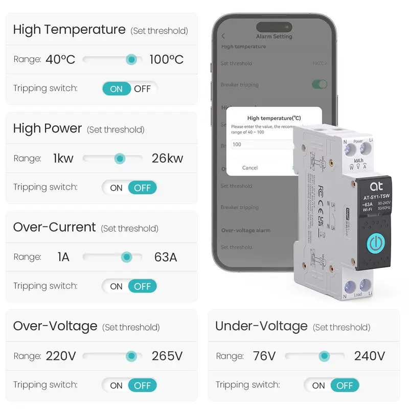 Tuya WiFi Circuit Breaker Smart 1P+N 63A  MCB Timer Power Energy kWh Voltage Current Meter Protector Voice Remote Control Switch - Image 6