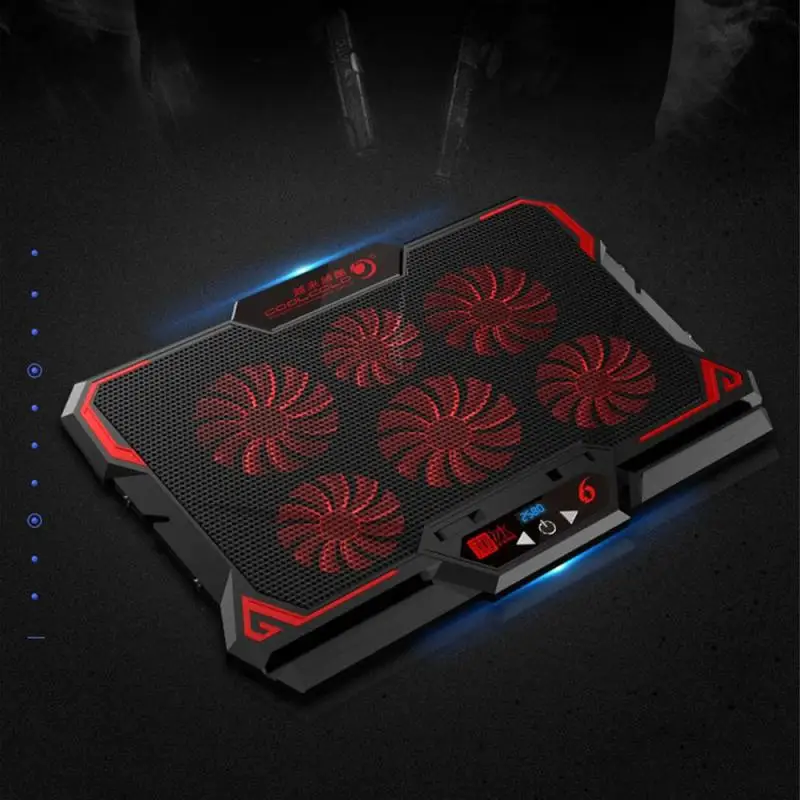 게임용 노트북 쿨러, 노트북용 냉각 패드, 노트북 스탠드, 6 선풍기 LED 스크린, USB 포트 2 개, 2600RPM, 17 인치