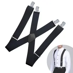 New Wide Men Suspenders High Elastic Adjustable 4 Strong Clips Suspender Heavy Duty X Back Trousers Braces