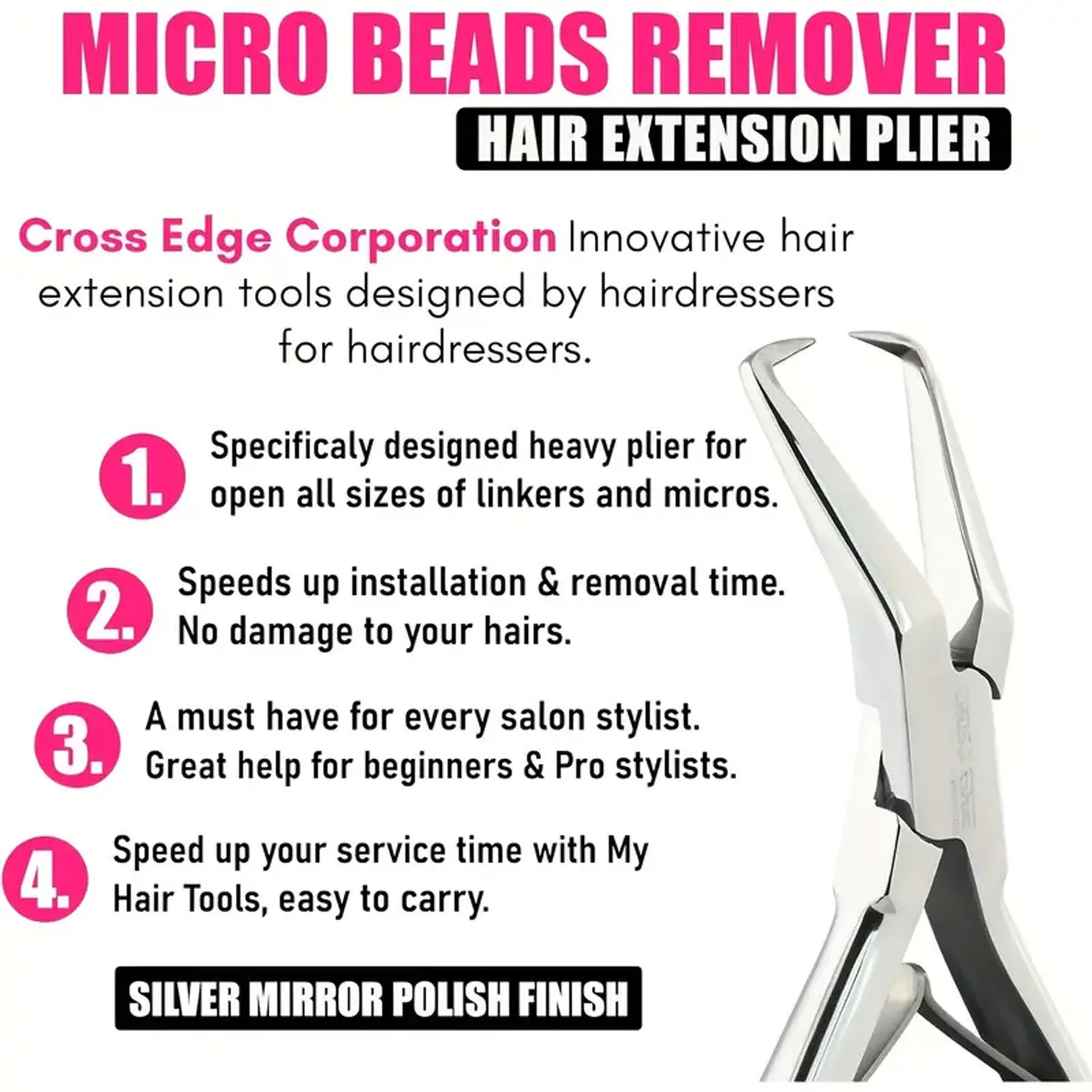 5.5 Inch Hair Extension Tools Silver Microlink Bead Remover Plier Micro Ring Beads Opener for Hair Extensions Removal