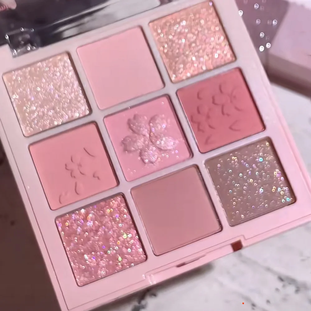 New Nine-color Eyeshadow Palette Rose Pink Nude Brown Low Saturation Pearly Matte Glitter Eye Shadow Long-lasting Eye Makeup