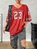 Summer New Black Enjoy Freedom 23 Print T-Shirt For Women V-Neck Short Sleeve Mesh Sports Football Jersey Y2K Oversized Tops 6