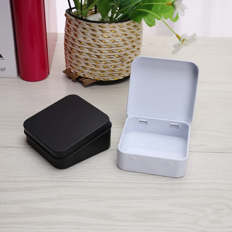 Mini lattine di metallo contenitore quadrato incernierato Flip Storage scatola di latta piccolo Kit caso gioielli moneta caramelle preservativo organizzatore scatola portatile