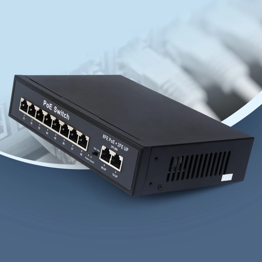 HDK IP 비디오 도어폰 시스템용 8개의 PoE 포트와 2개의 업링크 이더넷 IEEE 802.3af/at 포트가 있는 10포트 100M PoE 스위치