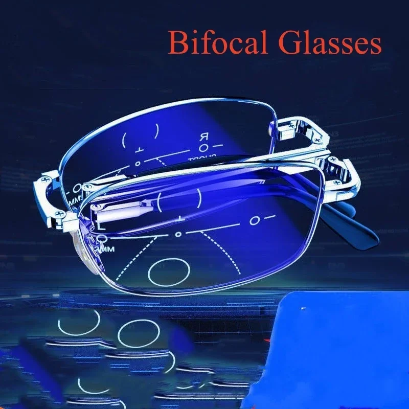 

Fashion Bifocal Reading Glasses with Leather Box Vintage Square Frame Eyewear for Men Women Anti-radiation Presbyopia Eyewear