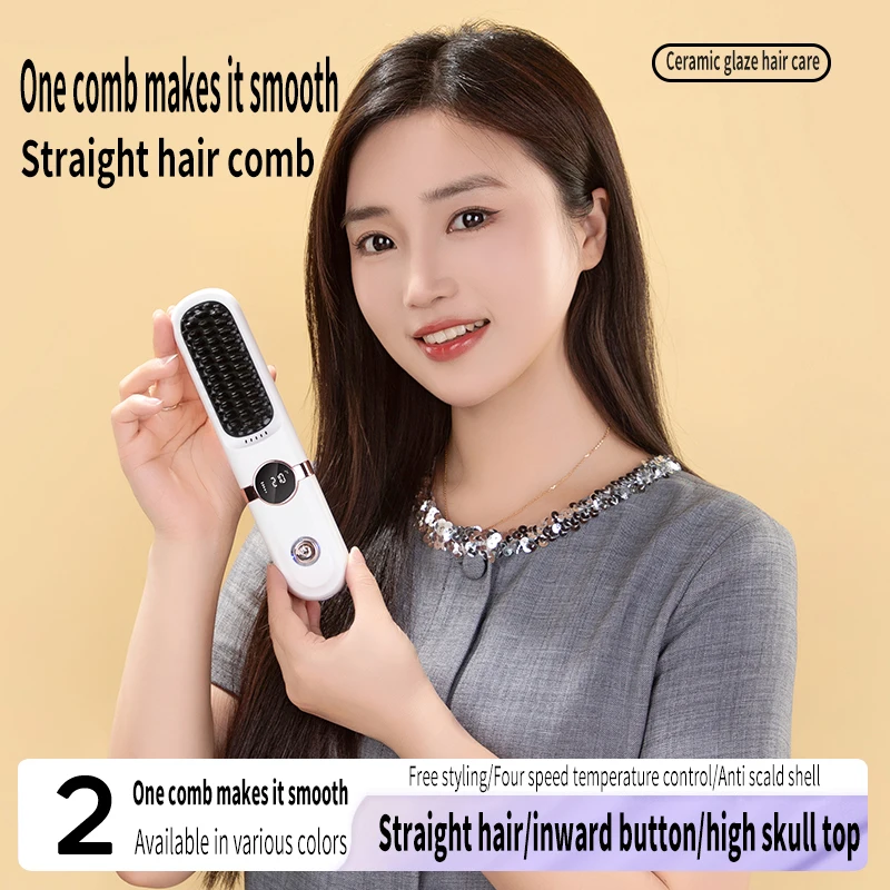 Electric Hot Comb Portable Cordless Hair Straightener Fast Heating Comb For Hair Smoothing Negative Ion Nourish Care