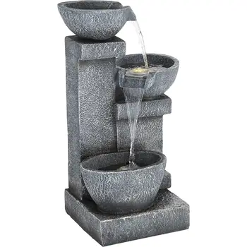 32 1/4 High Large Modern Indoor Outdoor Gray Faux Stone Floor Fountain with LED Waterfall and Cascading Water Feature for Garden 2