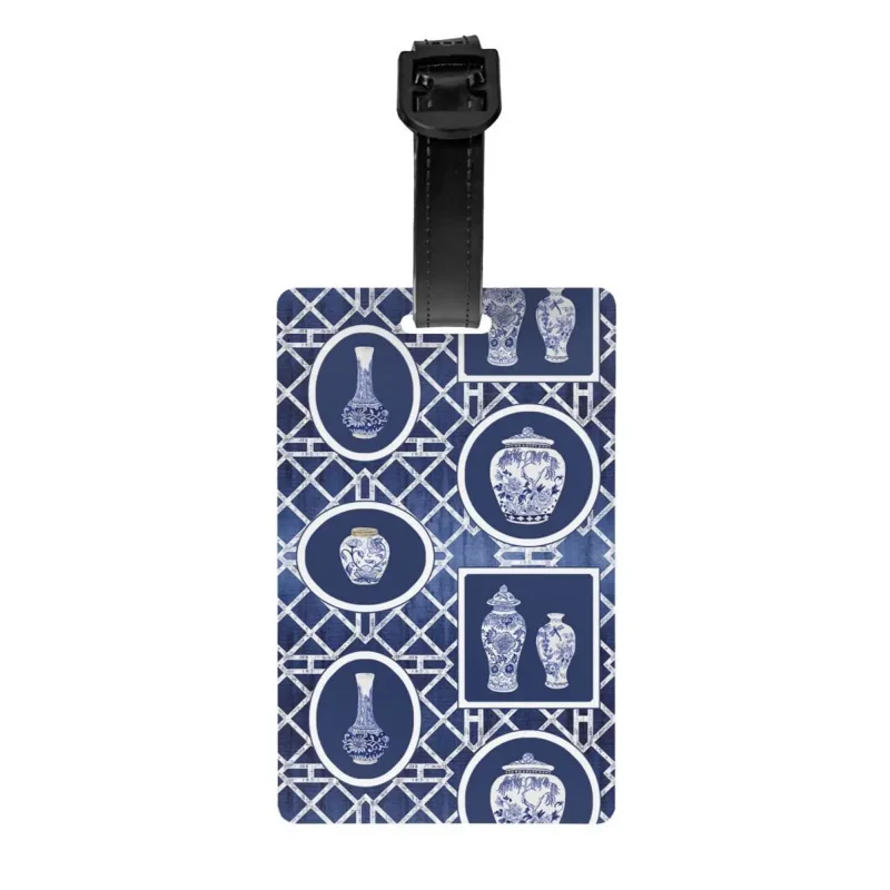 

Chinoiserie Ginger Jars Chippendale Luggage Tags for Suitcases Funny Vintgae Delft Blue Porcelain Baggage Tags Cover ID Label