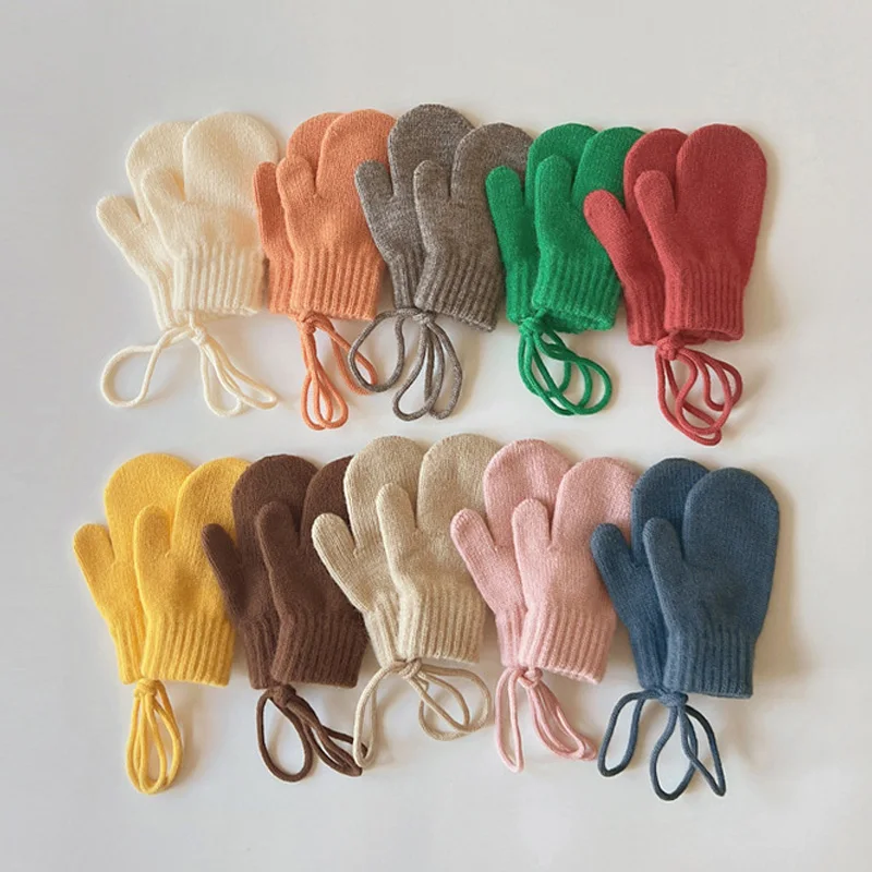 Winter Gloves Baby Mittens Candy Color Woolen Baby Gloves Winter Halter Mittens for Children Girl Boys Kintted Kids Mitten Warm Infant Accessories