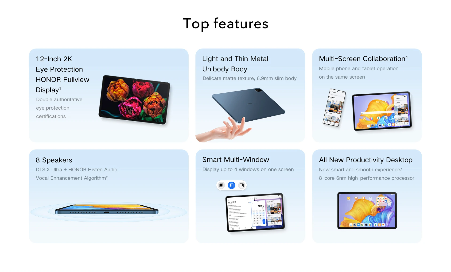 HONOR Pad 8- top features- light and thin metal- multi screen collaboration 