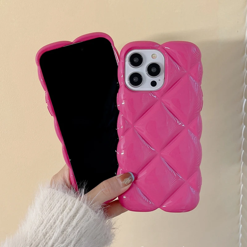 Rose Diamond Grid Pattern Shockproof Glossy Silicone Phone Case