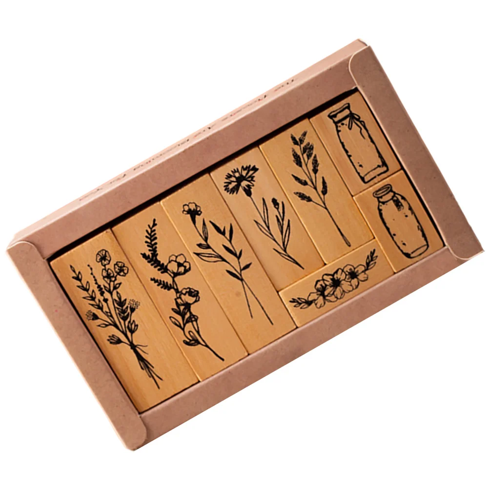 

Wood Rubber Stamp Set Strip Flower Plant Decorative Wooden Seals Mounted Journaling Scrapbooking Diary Diy Crafting Card Making