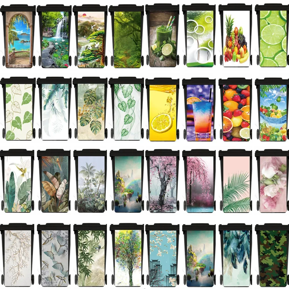 Outdoor trash can sticker Kitchen green plants waterproof art landscape fruit wheel trash can sticker restaurant trash can sticker