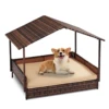 Wicker Dog House, Elevated Rattan Dog Bed with Canopy and Washable Cushion Cover, Indoor Outdoor Raised Pet House 1