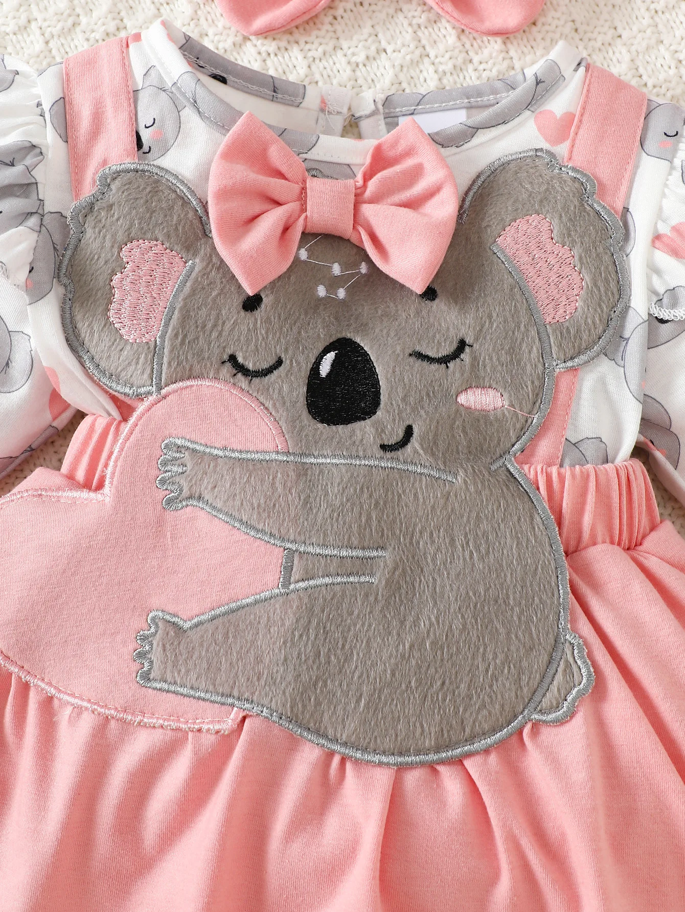 Charming Pink & Gray 3D Koala Tulle Dress with Bow Headband - Ideal for Adorable Photos and Princess Moments