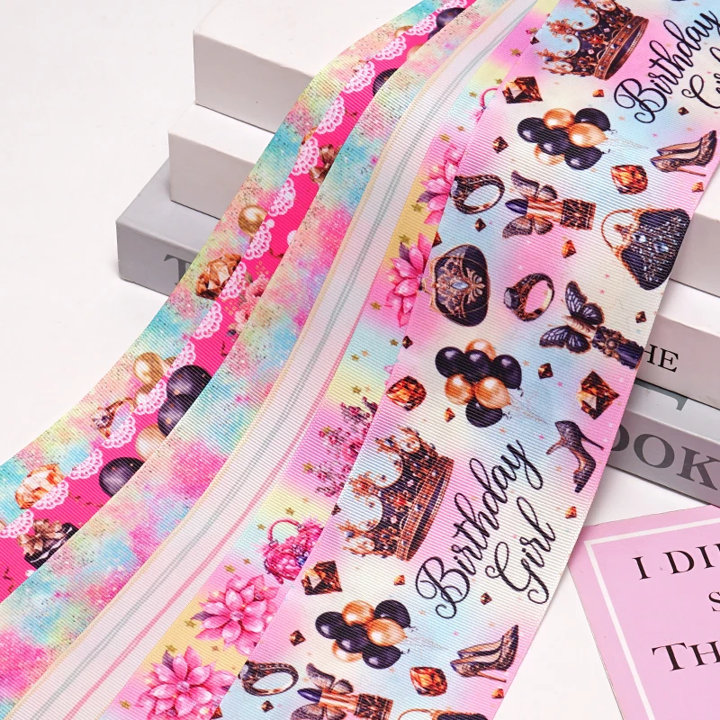 Happy Birthday Grosgrain ribbons for hair bows 5 yards printed grosgrain handmade materials 90263