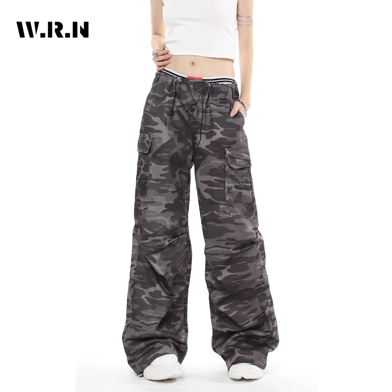 

American Retro High Street Casual Overalls Camouflage Loose Wide Leg Pants Women Y2k Hip-hop Pockets Cargo Grunge Trousers