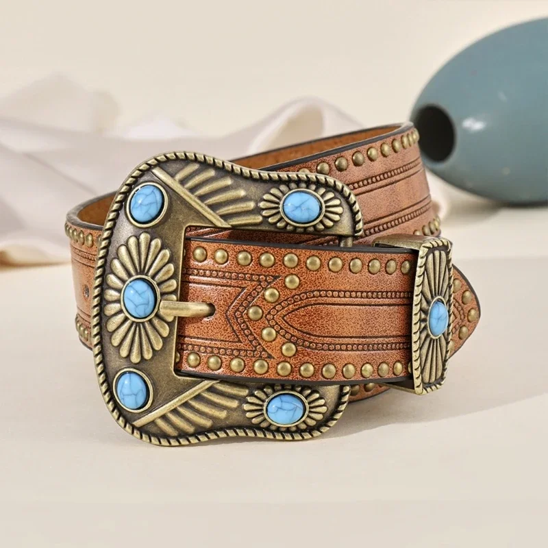 Westerse vintage riemen voor dames cowboy, cowboy land turquoise gesp