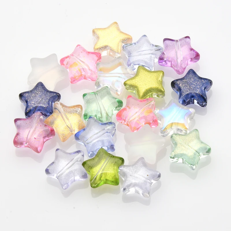 50개/묶음 10mm 별 모양 유리 비즈 스페이서 비즈 쥬얼리 제작용 헤어핀 수제 펜던트 DIY 비즈 쥬얼리 제작 액세서리