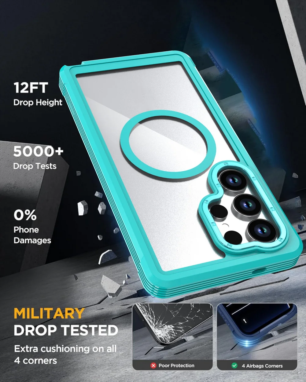 Military Grade Magnetic Case with Built-in Kickstand & Belt Clip Cover (3 in 1)