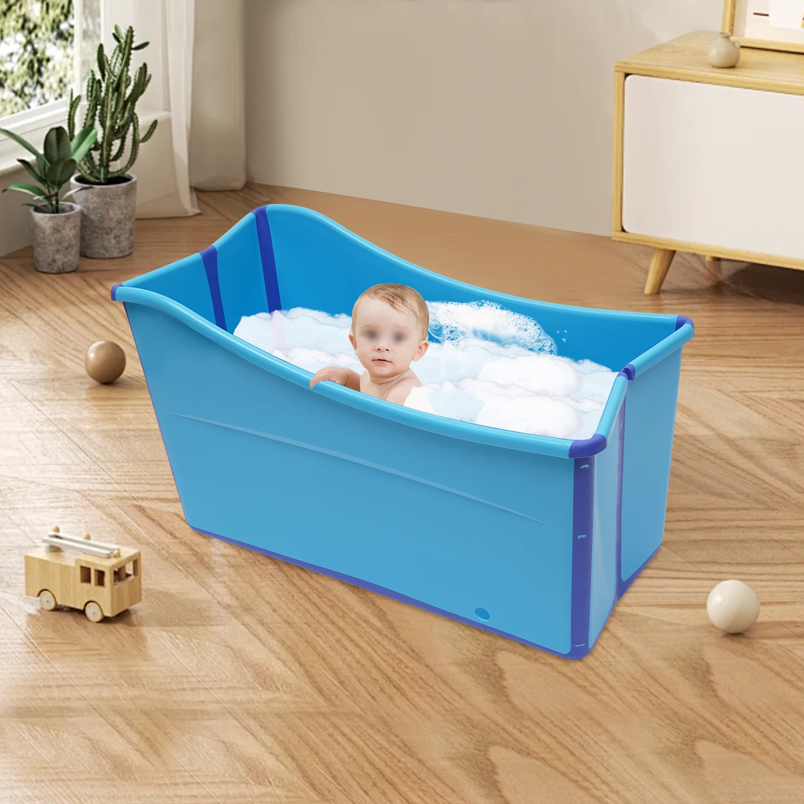 Foldable Bathtub with Drainage System Collapsible Adult Spa Bathtub Children's Swimming Pool Indoor Outdoor Use 87*46*56.5cm