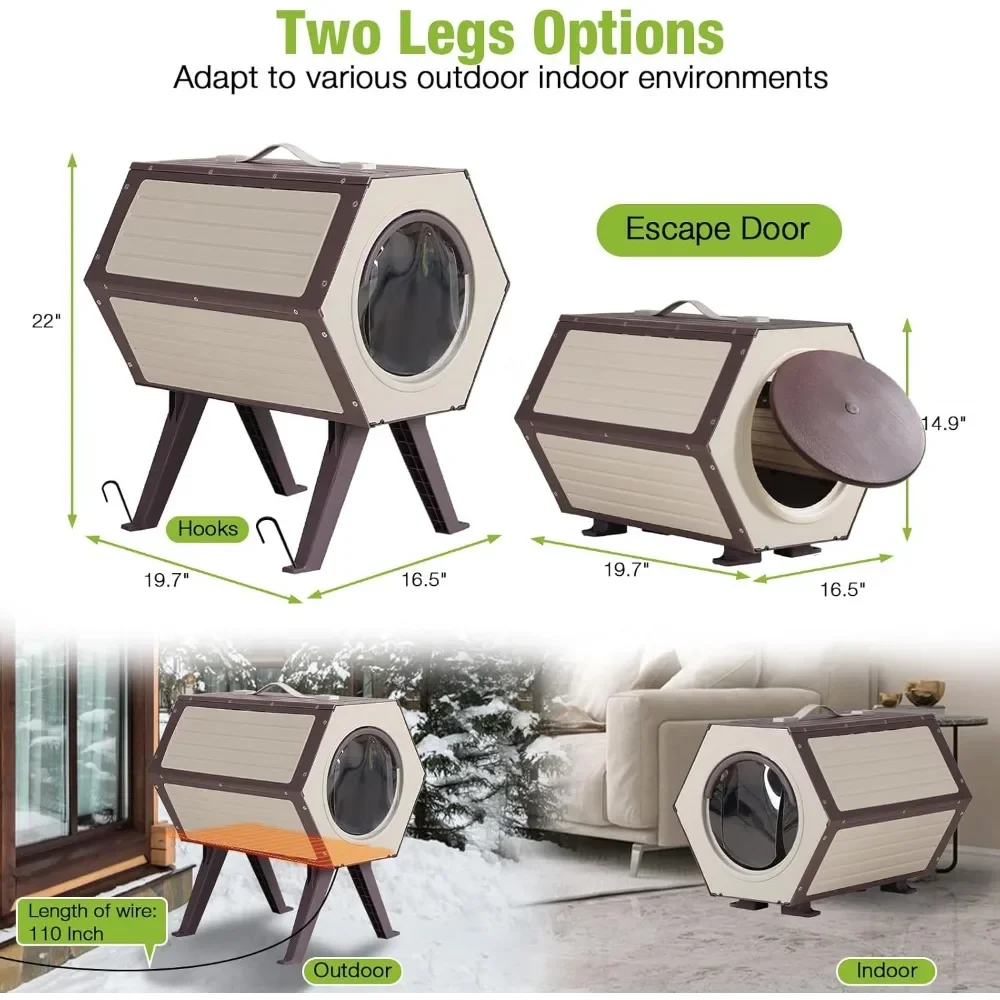 Outdoor Heated Cat House, Heater Insulated Feral Cat Shelter with Adjustable Temperature and Time House with Escape Door