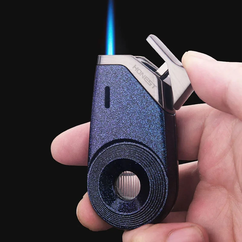 

New Metal Fingertip Friction Wheel Jet Blue Flame Windproof Butane Gas Lighter Outdoor Barbecue Kitchen Cigar Lighter Men's Gift