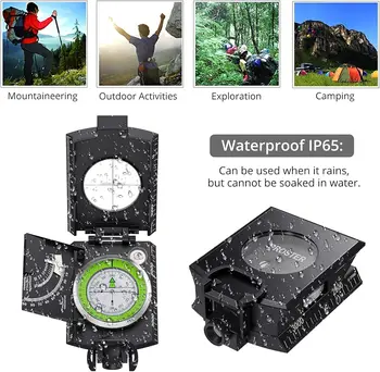 Proster Waterproof Compass Hiking with Fluorescent Scale - Compass Navigation with Clinometer & Carry Bag Military Compasses 5