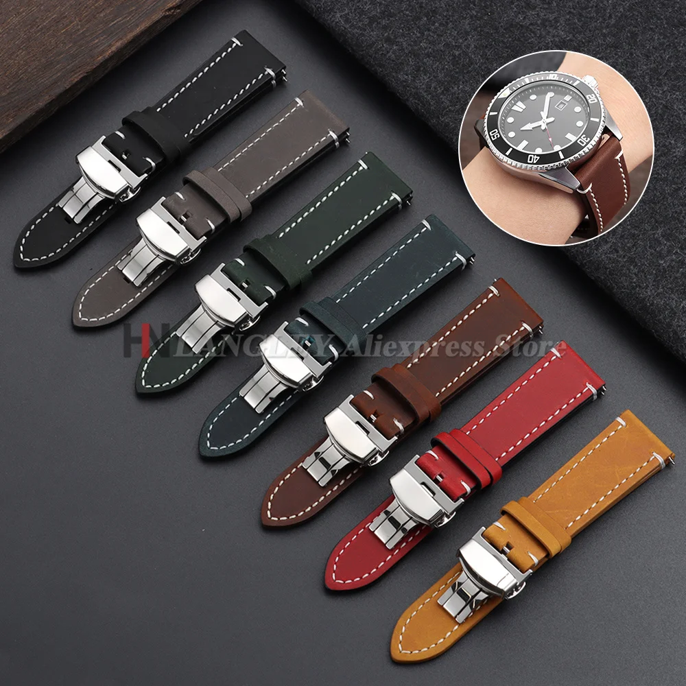 Luxurious Calfskin Leather Watch Band with Butterfly Buckle – Elegant Casual & Business Strap Replacement