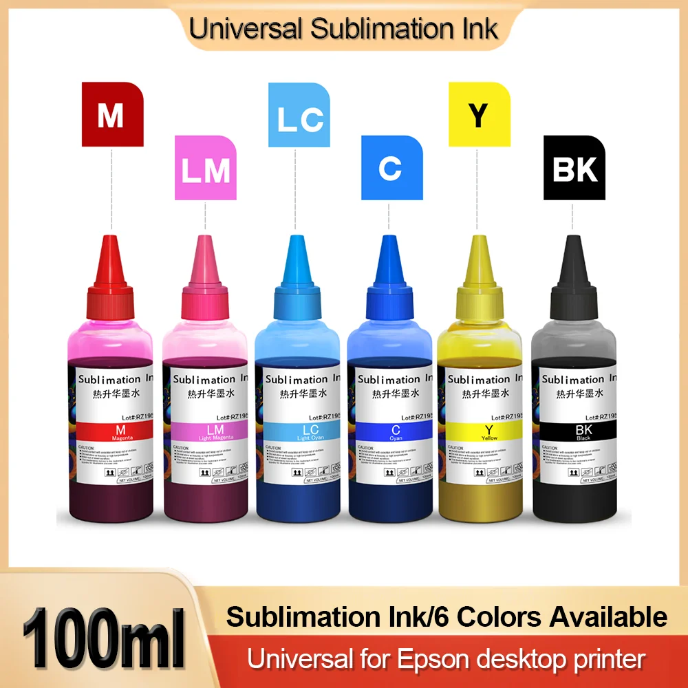 100ml Universal Sublimation Ink Refilled Bottle Heat Press Transfer Ink for All Epson Desktop Printer for T-shirt Cotton Mugs