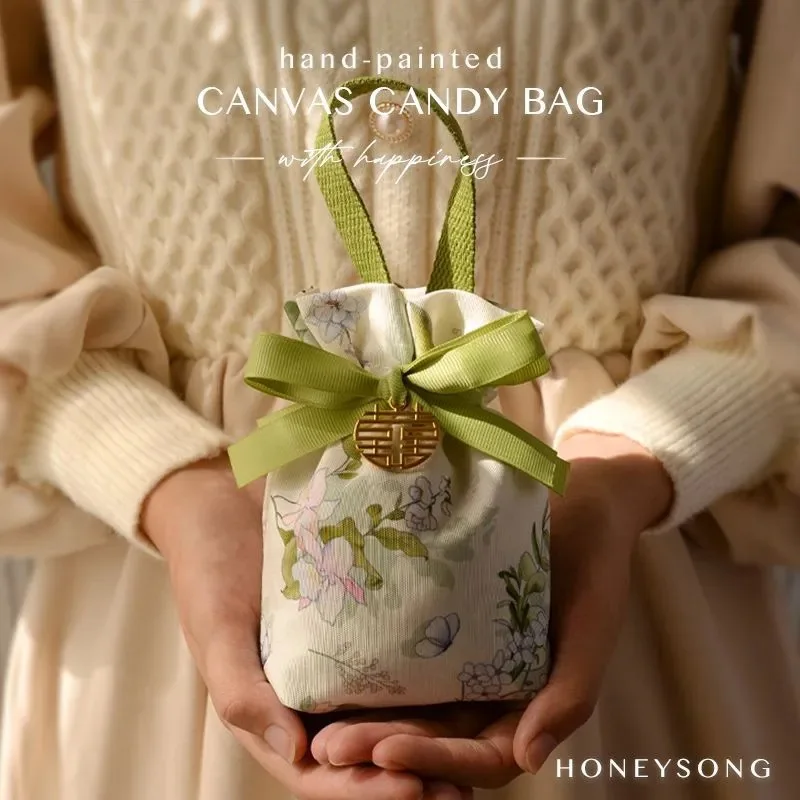 Chinese Drawstring Bag Large Capacity Canvas Candy Storage Bag Reusable Engagement Gift Bag For Packing Gifts Souvenirs