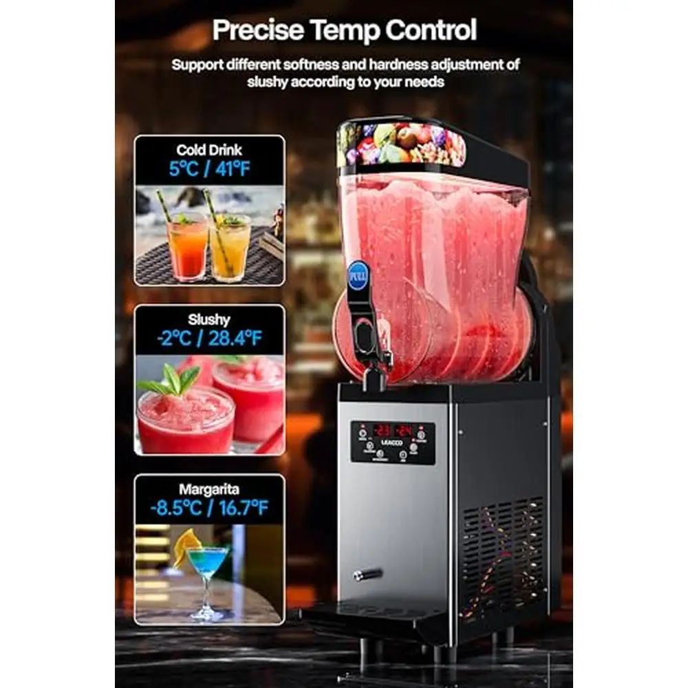 Stainless Steel Commercial Slushie Maker 15L Capacity Smoothie Machine 110V Customizable Drinks LED Bowls Fast Freezing Ideal 4
