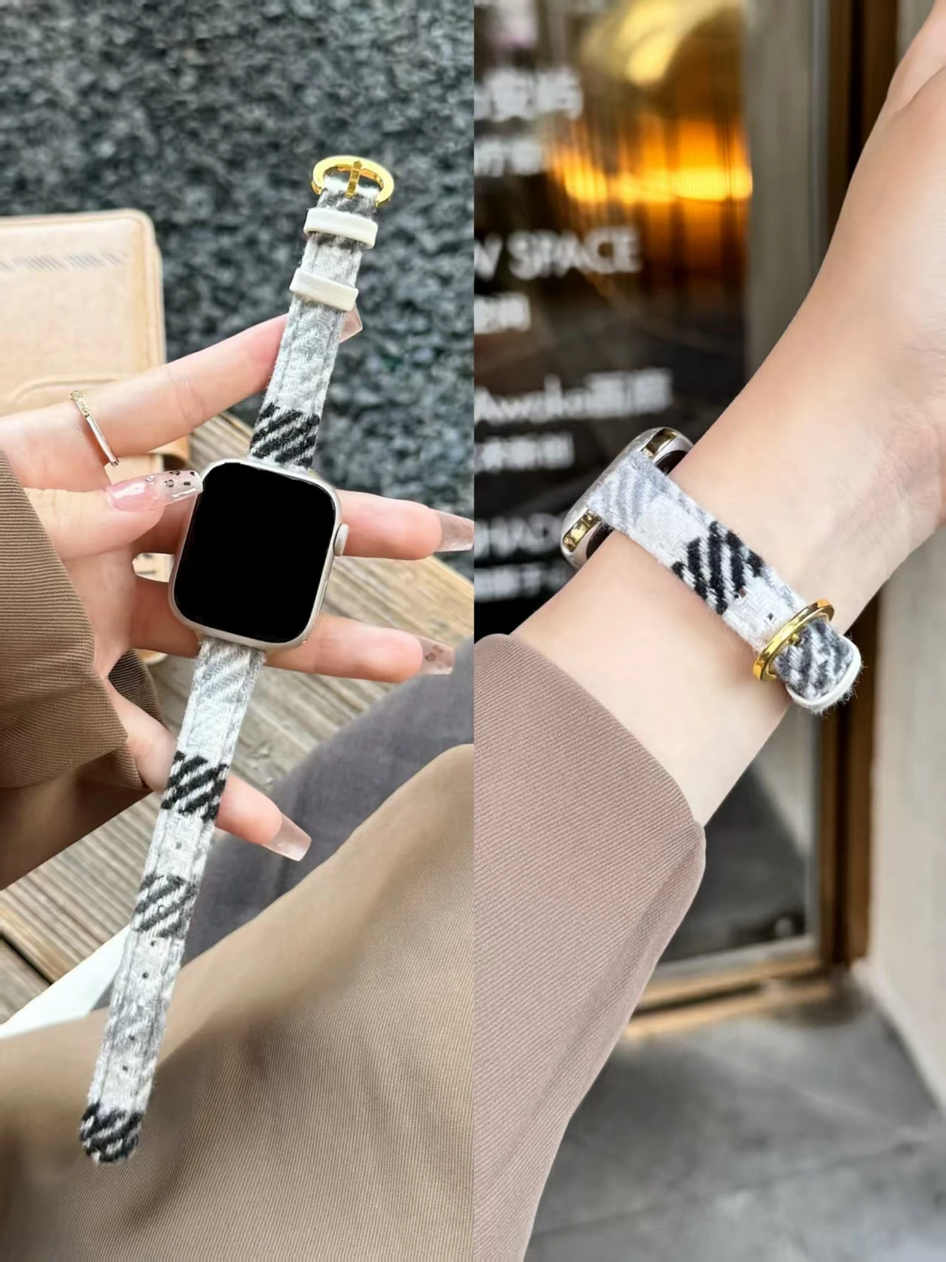 ตัวเลือกสินค้า สายนาฬิกาผ้า denim วินเทจ สำหรับ Apple Watch ผู้หญิง