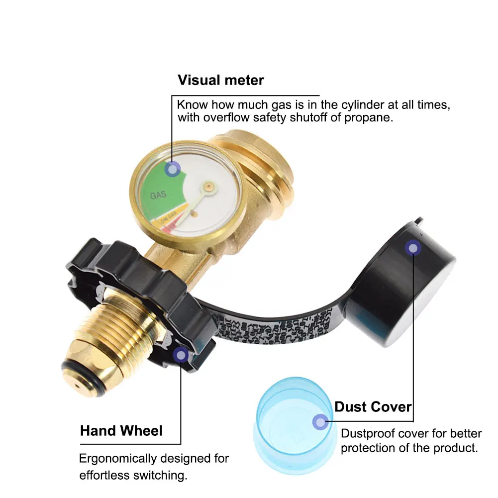 Propane Tank Gas Gauge Leak Detector Converts POL LP Tank Service Valve To QCC1/Type 1 for Propane Cylinder BBQ Gas Grill Heater