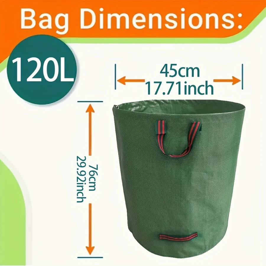 Garden Waste Bags Pack Of 2 Heavy Duty Green Waste Bag With Handles Industrial Fabric Foldable Large Capacity Garbage Storage For Collecting Plant Waste Grass & Leaves (60L