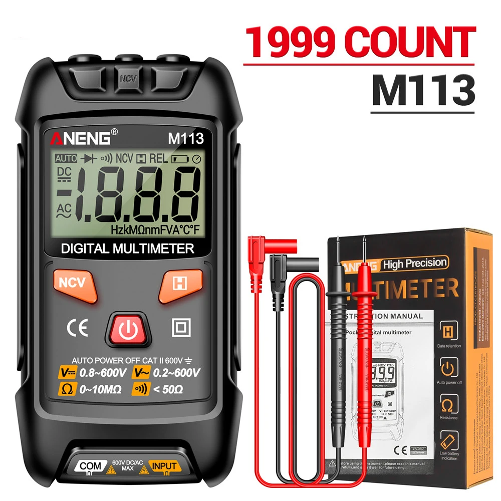 

ANENG M113 Mini Digital Multimeter AC/DC Voltage Meter 1999 Counts Multimetro Ohm NCV Electricity Tools Measuring Instruments