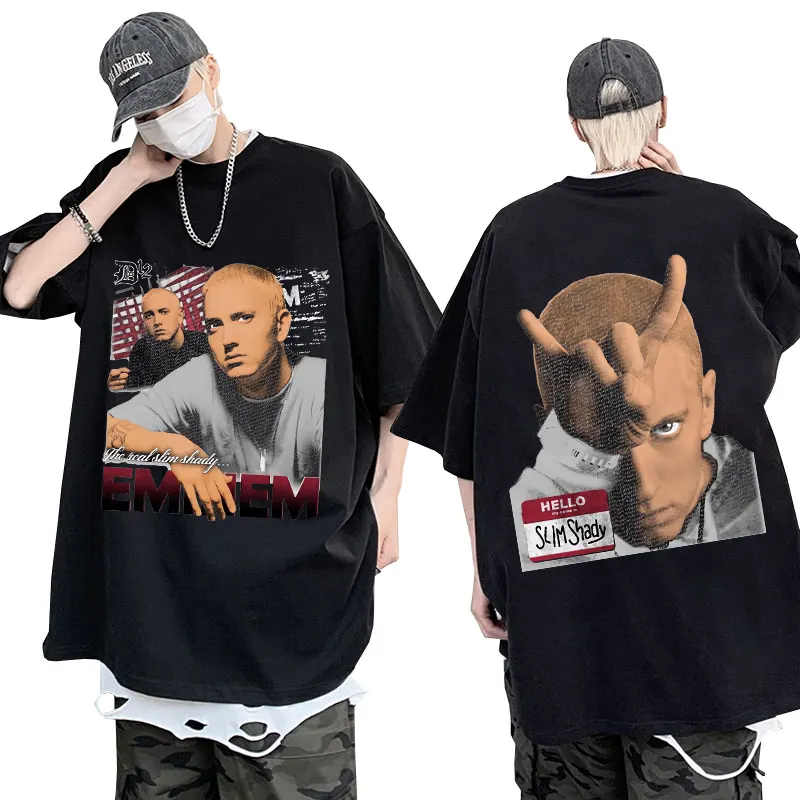 

Vintage Rapper Eminem Print T-Shirt Men's Women's Harajuku Gothic T-shirts Summer 100% Cotton Oversized Short Sleeve Tees Male