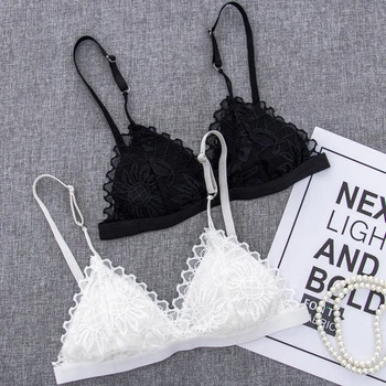 Deep V Floral Lace Bras for Women Seamless Sexy Lingerie Wireless Push Up Tops Soft Bralette French Triangle Cup Underwear