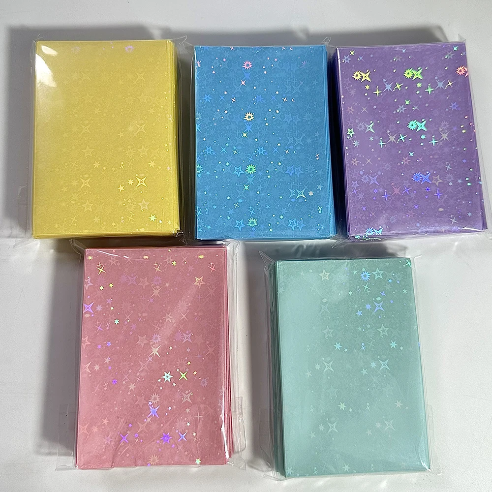 INS Glittery Star Love Heart 50pcs/pack Colored Kpop Toploader Card Photocard Sleeves Idol Photo Cards Protective Storage Bag 50pcs kpop card sleeves card holder heart bling photocard holder card films game cards protector toploader photo cards protect